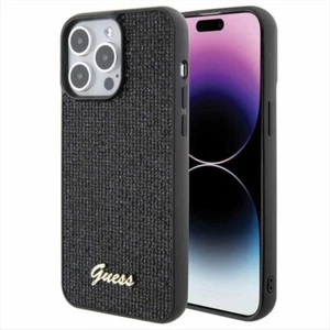 Guess Apple iPhone 15 Pro Max Schutzhülle Hülle Cover Disco Metal Script Schwarz - Zdjęcie 1 z 8