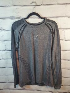 Gymshark Mens Sz Athletic Shirt Breathable Long Sleeve Pull Over Logo Gray