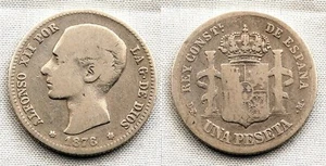 España-Alfonso XII. 1 Peseta 1876**. Madrid. BC+/F+ Plata 4,7 g. Escasa - Imagen 1 de 1
