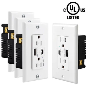 Cargador USB toma de pared tipo A y tipo C receptáculo dúplex resistente a la manipulación blanco - Imagen 1 de 24