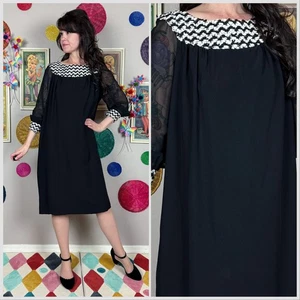 Vintage Black Soutache Shift Dress With Chiffon Sleeves | 42" Waist - Picture 1 of 5