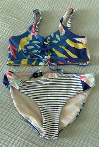 EUC Maaji Girl’s 2 Pc Swim Bikini Reversible Sz 16 Multi Print Colombia Blue - Picture 1 of 5