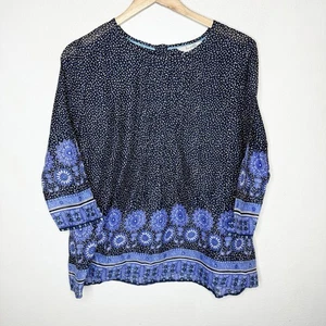 Boden Blue Floral Pintuck Peasant Top Women’s US 8 Cottagecore Blouse Cotton - Picture 1 of 10