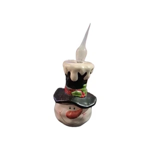 VTG 8" Tall Ceramic Snowman w/ Candle Hat Lamp Frosty Winter Christmas  - Picture 1 of 6