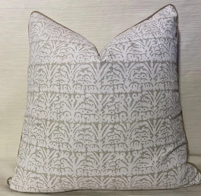 20”sq WALTER G  Anjuna Chalk 100% Oatmeal Linen Trimmed Custom PILLOW COVER - Image 1 of 4