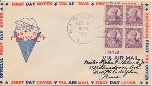 #725 PB of 4 Daniel Webster Ioor Airmail design & RSC Cachet First Day cover - Picture 1 of 2