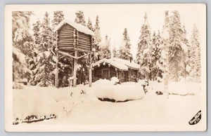 Rangers Cabin Mt McKinley Alaska RPPC Snow Scene Log Cache Signed Wells #73 - Picture 1 of 2