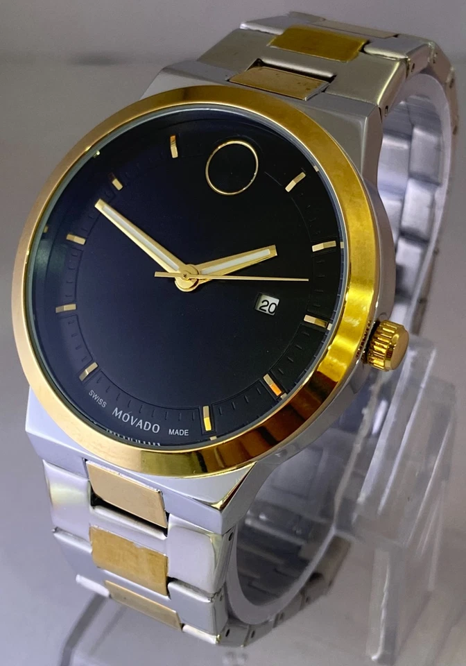 Reloj Pulsera Cuarzo Reacondicionado de Lujo Dos Tonos Movado Negrita Verso Fecha 3 en Punto Foto 1 de 4