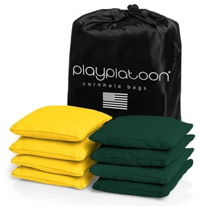 Weather Resistant Cornhole Bean Bags Set of 8 - 4 Hunter Green & 4 Yellow - Picture 1 of 7
