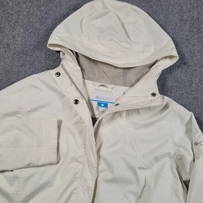 Chaqueta Columbia Mujer Mediana Beige Omni-Tech Con Capucha Impermeable Snowboard Foto 1 de 4