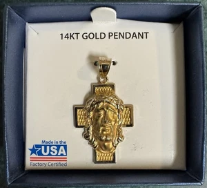 14k Gold Jesus Crown of Thorns Cross Charm Pendant 3d New In Box Made In USA 2gr - Picture 1 of 7