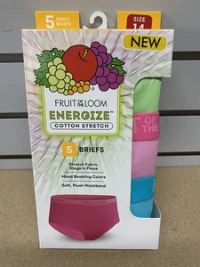 NEW Fruit of the Loom Girls' 5pk Briefs ENERGIZE Cotton Stretch Size 14 - Picture 1 of 2