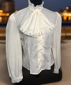 Vintage Bluse transparent und Spitze elfenbein Gr. L romantisch viktorianisch Cottagecore Prairie - Bild 1 von 16