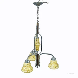 Antique Art Deco Chandelier with Three Glass Shades - Picture 1 of 10