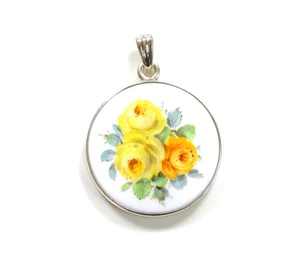 Bonito colgante de porcelana - MEISSEN - "Ramo de flores" - Plata de ley 925 - Imagen 1 de 9