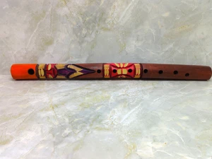 Geschnitzte Flöte Holz Handarbeit Totem 15,5" lang Musikinstrumente - Bild 1 von 7