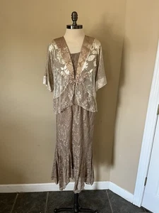 Vtg Spencer Alexis Champagne Gold Beige Dress Set 3 Pc Lace Fairy boho Petite M - Picture 1 of 19
