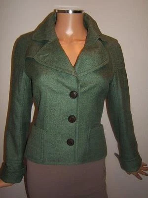 Jaqueta Blazer Feminina AKRIS 4 Linda Verde Lã Cashmere Algodão Designer - Imagem 1 de 4