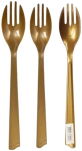 Disposable and Reusable Gold Plastic Serving Fork For All Events 3 Count - Picture 1 of 3