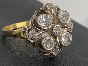 Vintage 14k White/Yellow Gold 1.35ctw Old Cut Diamond Large Cocktail Ring Sz 8.5 - Picture 1 of 9