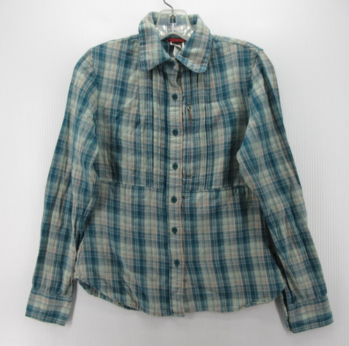 Top The North Face donna XS blu camicia con bottoni escursionismo outdoor tasca zip