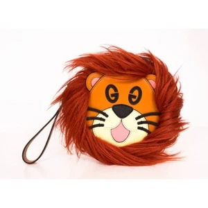 NEW GUCCI JUNIOR Lion GG EYES Leather Appliqué Brown Corduroy Pouch WRISTLET BAG - Picture 1 of 17