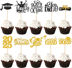 2025 Congrats Grad Cupcake Toppers-80Pcs Graduation Party Mini Cake Decors Food/ - Picture 1 of 9