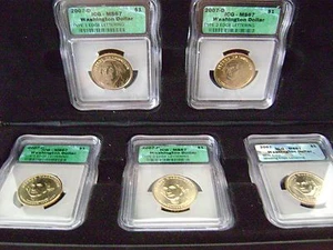 2007 WASHINGTON DOLLAR MISSING EDGE LETTERING 5 COIN SET ICG MS67 IN CASE/HOLDER - Picture 1 of 12