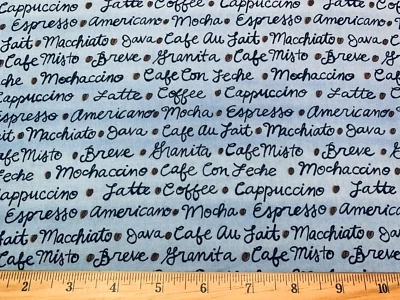 Cotton Fabric COFFEE LATTE CAPPUCCINO AMERICANO Novelty FQ OOP - Image 1 of 4
