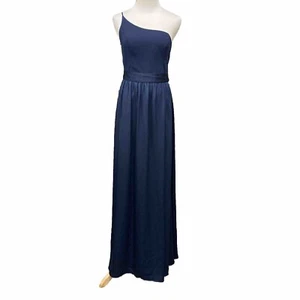 David’s Bridal Navy Blue One Shoulder Bridesmaid Prom Maxi Dress Gown Size 8 NWT - Picture 1 of 9