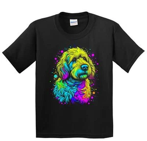 Kids Goldendoodle Psychedelic Dog Art T-Shirt - Goldendoodle Owner Gift - Picture 1 of 4