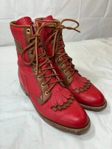 Justin Western Roper Kiltie Boots Red Brown Pebbled Leather USA Size 6 - Picture 1 of 13
