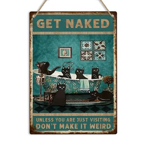 Get Naked Black Cats Bathroom Metal Sign WC Wall Tin Plaque Decor Cat Lover Gift - Picture 1 of 17