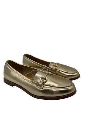 J. Crew Crew Cuts Loafers Girls Sz 5 Metallic Horse Bit Gold Flats Preppy Shoes - Image 1 of 4