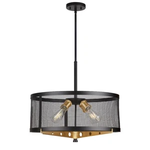 Forte Lighting Takoma 4 Light 24.5" Drum Pendant, Black/Soft Gold - 7119-04-62 - Picture 1 of 1
