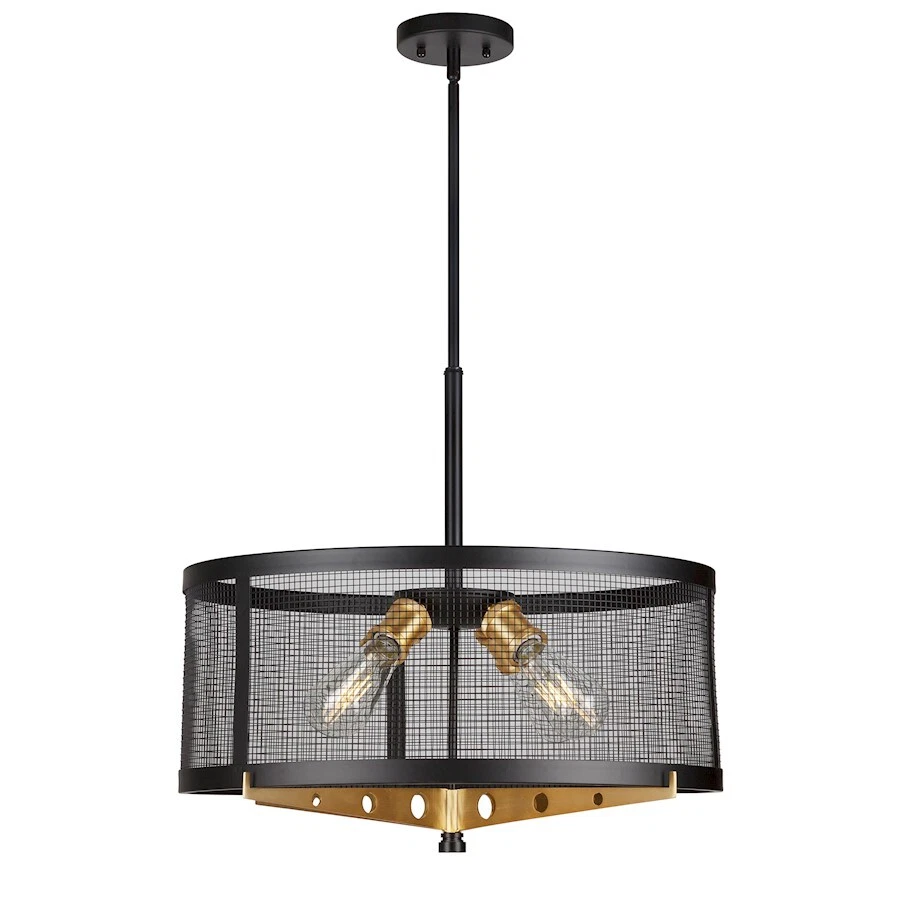 Forte Lighting Takoma 4 Light 24.5" Drum Pendant, Black/Soft Gold - 7119-04-62 - Image 1 of 1