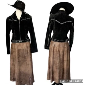 Vintage Cripple Creek Leather Studded Jacket Black Western Bikercore Equestrian - Picture 1 of 11
