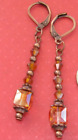 Orange Dark Topaz Crystal Cube Earrings, Copper Tone Lever Back Earwires, Long 