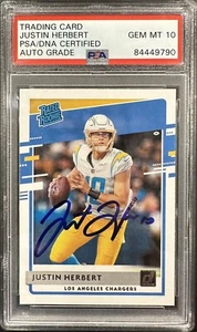 Justin Herbert Signed 2020 Donruss Rc Base Football Rated Rookie PSA Auto 10 - Picture 1 of 2