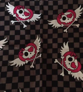 Skulls heart wings checked Bandana Nwt Cotton Neck Wrap Scarf Head brown black - Picture 1 of 1
