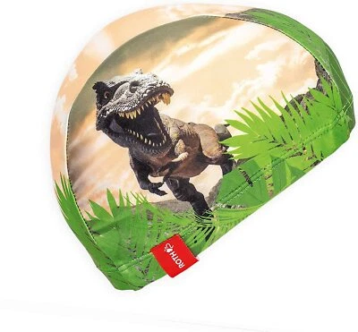 ROTH Kinder Bade Kappe Haube Dinosaurier Schwimm Mütze Junge T-Rex Klasse 1-4