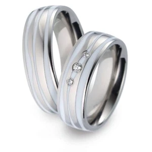 Titanfactory Titan Trauringe 52366 3 brillantes ges. 0,06 quilates. Cerámica blanca Di - Imagen 1 de 3