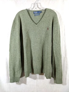 Vintage Polo Ralph Lauren Men’s XL 100% Lambswool V Neck Pony Logo Green Sweater - Picture 1 of 7