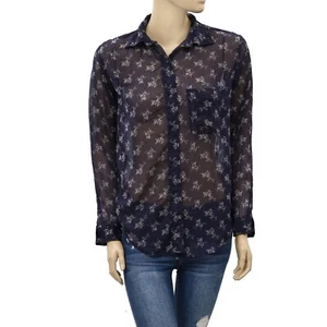 Denim & Supply Ralph Lauren Floral Printed Shirt Top Sheer Navy XS NEW 269681 - Picture 1 of 4