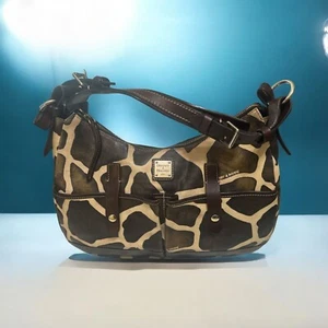 VTG Dooney & Bourke Giraffe Leather Shoulder Bag J8019438 Double Pocket Shopper - Picture 1 of 9