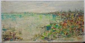 Helen Botway (1900-1992) Dipinto olio originale su masonite 14"x28" anni 60 - Foto 1 di 6