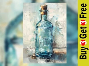 Rustic Glass Bottle 5"x7" Print on Matte Paper | Textured Still Life Painting - Picture 1 of 7