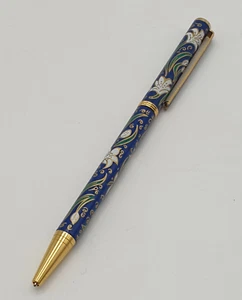 Blue Floral Pen Chinese Cloisonne Ballpoint Flower Design Enamel NEEDS INK - Picture 1 of 11
