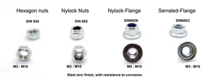 M3 - M10 Hexagon Nuts, Serrated-Flange, Nylock and Nylock-Flange Nuts, Steel BZP - Picture 1 of 7