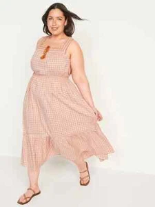 Old Navy Womens Sz 4X Sleeveless Waist-Defined Embroidered Checkered Maxi Dress - Picture 1 of 9